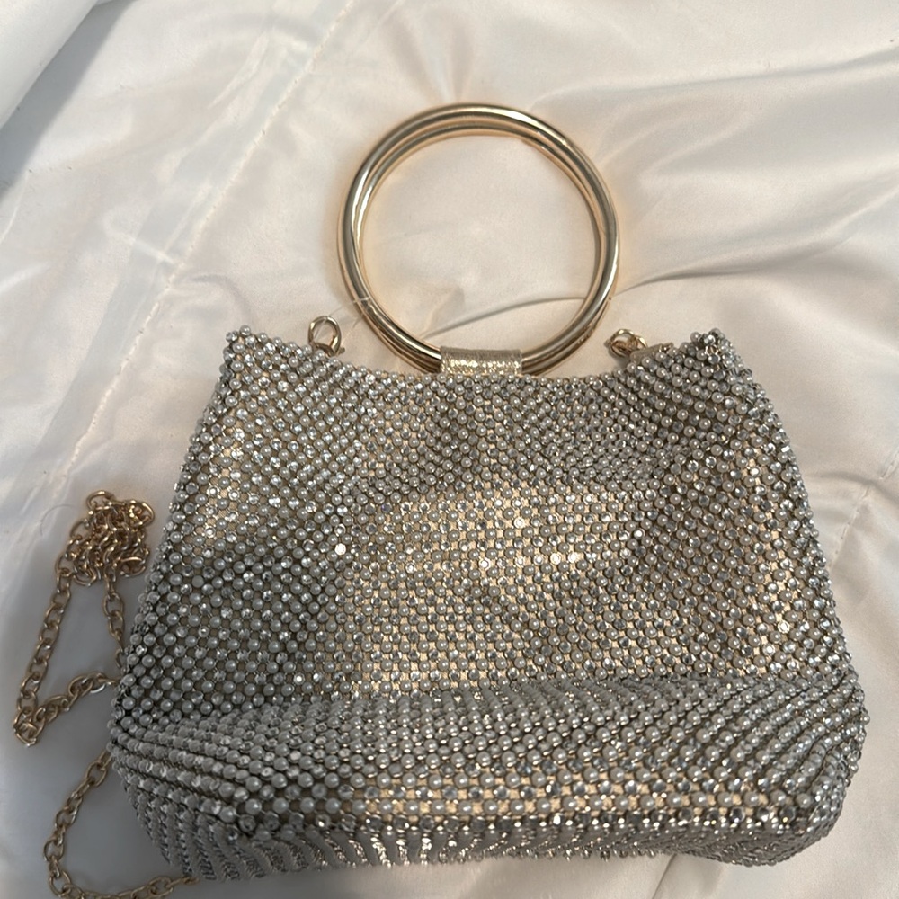 Crystal Embellished Silver Mesh Gunne Sax by Jessica McClintock Gwyneth mini bag - Picture 2 of 3